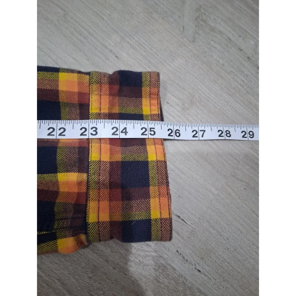 Duluth Trading Co Mens XL Tall Plaid Flannel‎ Shirt Orange Blue Button Down